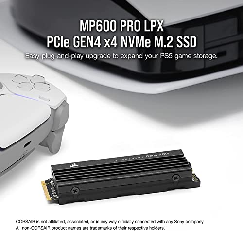 Corsair MP600 Pro LPX 2TB M.2 NVMe PCIe x4 Gen4 SSD Optimized PS5 Up to 7,100MB/sec Sequential Read 6,800MB/sec Sequential Write Speeds