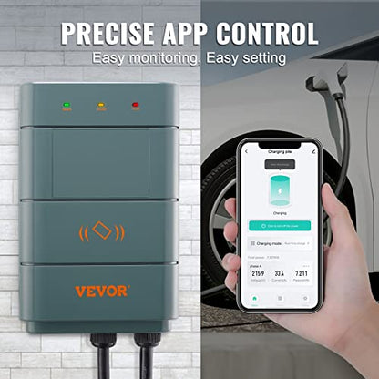 VEVOR Estación de carga de vehículos eléctricos de nivel 2, 0-40 A ajustable, 9.6 kW 240 V NEMA 6-50 enchufe inteligente EV con WiFi, cable de carga TPE de 22 pies para uso en interiores y exteriores, certificado ETL y Energy Star