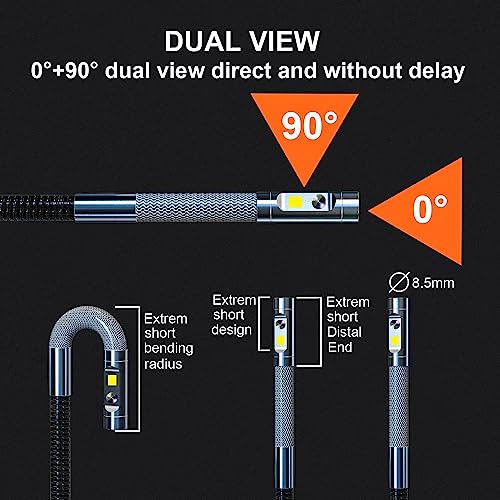 Boroscopio articulado de doble lente, cámara endoscopio DXZtoz con cámara de serpiente articulada bidireccional de 0.33 pulgadas, pantalla dividida de 5 pulgadas, cámara de inspección con luz para mecánicos domésticos automotrices, 5 pies