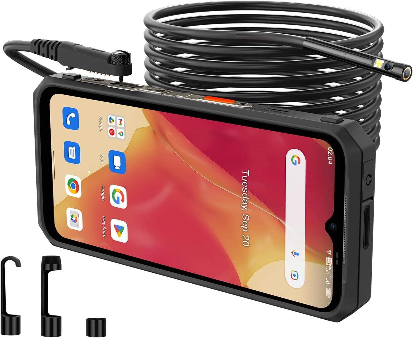 Ulefone Endoscopio impermeable IP67 para Ulefone Power Armor serie 18/19, Armor 13/16 Pro/21/24 teléfonos resistentes, 2M semirrígido, cámara dual de boroscopio de 0.217 in, 7 luces LED
