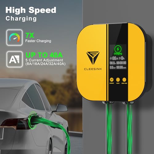 CLEESINK Cargador EV de nivel 2, estación de carga de vehículos eléctricos para interiores y exteriores, 40 A 240 V, NEMA 14-50, cable de 23 pies con certificación UL. 4-2687602YL
