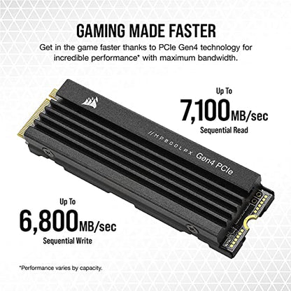 Corsair MP600 Pro LPX 2TB M.2 NVMe PCIe x4 Gen4 SSD Optimized PS5 Up to 7,100MB/sec Sequential Read 6,800MB/sec Sequential Write Speeds