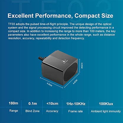 TF03-180 Sensor de tapa de largo alcance, 180 m (590 pies) Medición de distancia IP67 100 Klux Telémetro