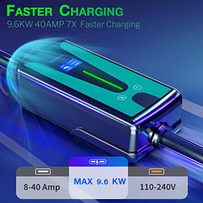 SetWire 40 Amp Smart Home WiFi Level 2 EV Charger, 2 in 1 Wall Mount & Portable EV Charger, UL&CSA Certified, 110-240V, NEMA 14-50 Plug, 23-Foot Cable, Electric Vehicle Electric Car Charger Station