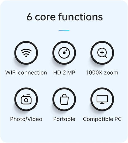 Yeacher Microscopio 1200X con Soporte Manos Libres Inalámbrico WiFi Microscopio Recargable Endoscopio Lupa Cámara Digital óptica 2M Píxeles 50-1000X Aumento 8 Luces LED Ajustables para PC Tablet