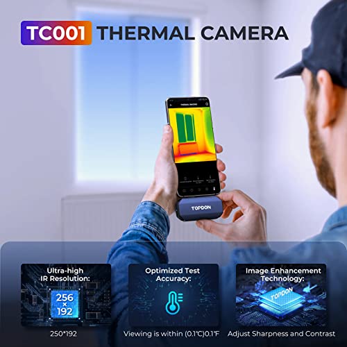 TOPDON TC001 256 x 192 IR de alta resolución, cámara de imágenes térmicas, cámara de imágenes térmicas, precisión de temperatura optimizada, funciona para teléfonos inteligentes y tabletas y PC (no para iOS)