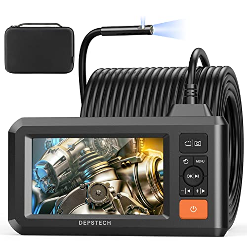 Endoscopio doble lente con cable semirrígido de 50 pies, cámara de inspección industrial DEPSTECH 1080P con visualización dividida, cámara de alcantarillado de 7.9 mm 4.3" resistente al agua IP67, 7 luces LED, funda portátil DS300 DL-15M