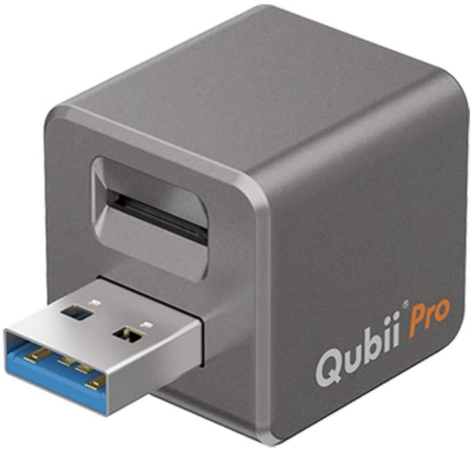 Qubii Pro - Dispositivo de almacenamiento de fotos para iPhone y iPad, copia de seguridad automática de fotos y vídeos [tarjeta microSD no incluida]