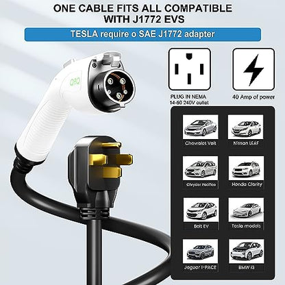 QPQ Cargador EV Nivel 2 48 Amp Cargador Nivel 2 Cargador NEMA 14-50 EV Cargadores para Hogar Nivel 2 UL/FCC ROHS Cargador eléctrico de coche 25 pies Cable 240v Estaciones de carga de vehículos eléctricos Nivel 2 Cargador EV
