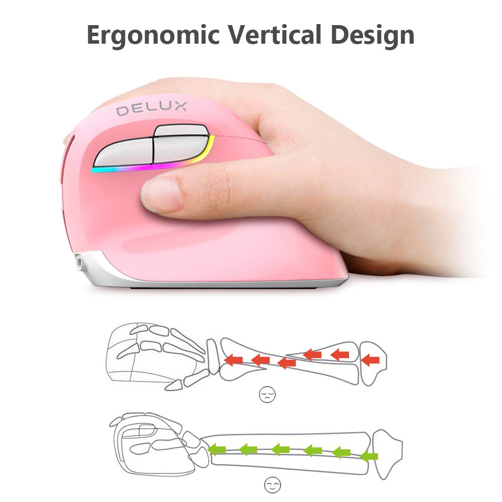 Delux Vertical Mouse with 2.4g RF Dongle and BT 4.0