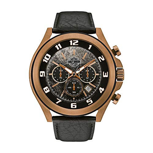 Harley-Davidson Bar & Shield Tumbled ámbar Hombre, color negro Face reloj cronógrafo