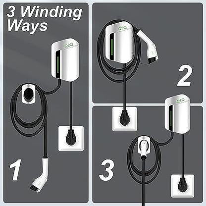 QPQ Cargador EV Nivel 2 48 Amp Cargador Nivel 2 Cargador NEMA 14-50 EV Cargadores para Hogar Nivel 2 UL/FCC ROHS Cargador eléctrico de coche 25 pies Cable 240v Estaciones de carga de vehículos eléctricos Nivel 2 Cargador EV