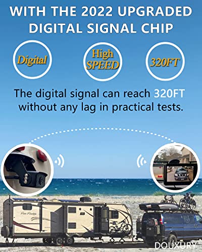 FHD 1080P 2 - Sistema de cámara de respaldo digital inalámbrico para vehículos camiones autocaravanas, 5ª ruedas, 4 canales 7" IP69K