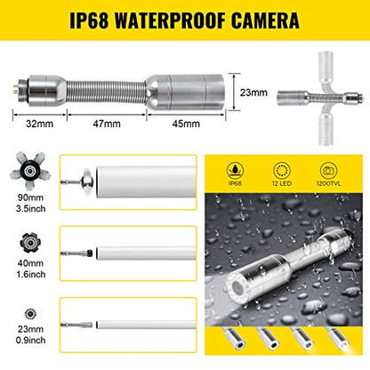 Mophorn Cámara de alcantarillado de 300 pies de tubería de inspección de tuberías de 9" a color LCD equipo de inspección de tuberías IP68 boroscopio endoscopio impermeable