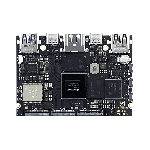 khadas Mini ARM PC, Edge2 RK3588S Computadora de placa única con CPU de 8 núcleos de 64 bits, ARM Mali-G610 MP4 GPU, 6 tops AI NPU, Wi-Fi 6, Bluetooth 5.0, visualización y decodificador HD 8K, interfaz de usuario 4K y 4 pantallas independientes