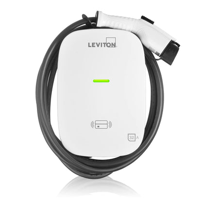 Leviton EV320 Nivel 2 Estación de carga de vehículos eléctricos, 32 amperios, 208/240 VAC, salida de 7.6 kW, cable de carga de 18 pies, cableado EV320-700