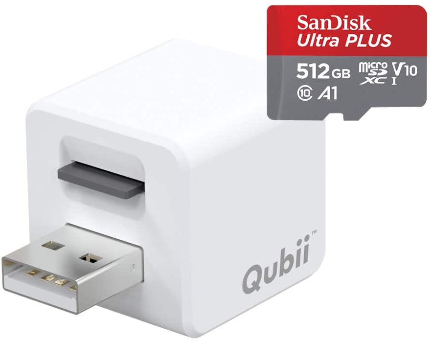 Qubii Pro - Dispositivo de almacenamiento de fotos para iPhone y iPad, copia de seguridad automática de fotos y vídeos [tarjeta microSD no incluida]