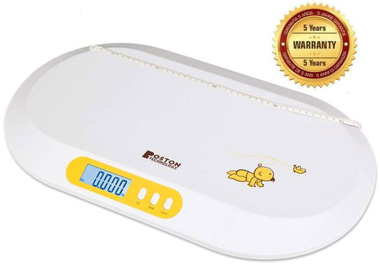 Boston Tech BA-104 - Accurate Digital Baby Scale For Toddlers and Pets with Comfortable Curving Platform; TARA and Hold Function. Includes Measuring Tape and Batteries