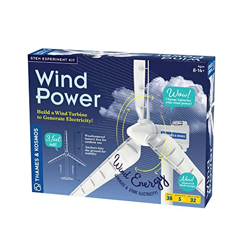 Thames & Kosmos Kit de experimento STEM Wind Power V4.0 | Construye una turbina eólica de 3 pies para generar electricidad | Aprende sobre energía renovable y alimenta un automóvil modelo pequeño | Resistente a la intemperie para uso en exteriores