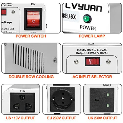 Transformador convertidor de Voltaje de 800 W, Convierte 110 V/120 V a 220 V/240 V o Convierte 220 V/240 V a 110 V/120 V para Viajes, protección contra disyuntores