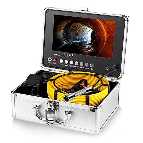 Comstex Cámara de alcantarillado boroscopio de pantalla IPS de 9 pulgadas, equipo de inspección de tubo de video con cable de 82 pies, IP68