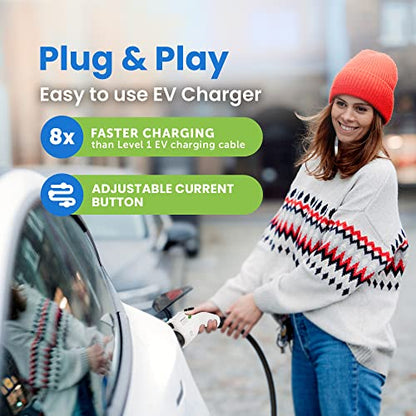 Duosida Level 2 EVSE - Cargador portátil para vehículos eléctricos de 32 A, cable EV, estación de carga para el hogar, conector SAE J1772, cable de 20 pies NEMA 14-50 con funda