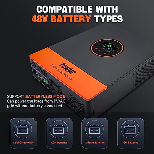 Inversor solar híbrido de 5000 W 48 V CC a 120/208/240 V salida de CA, inversor de corriente de onda sinusoidal pura con controlador de carga MPPT de 100 A, soporte paralelo, adecuado para baterías de litio/LiFePO4/plomo ácido de 48 V