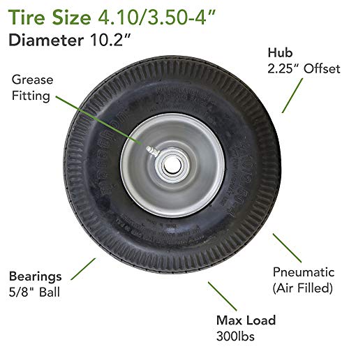Marathon 2-Pack 4.10/3.50-4" Pneumatic (Air Filled) Hand Truck / All Purpose Utility Tires on Wheels, 2.25" Offset Hub, 5/8" Bearings