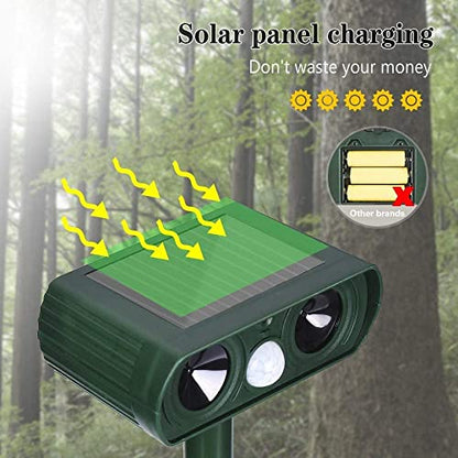 ABILLY Solar ultrasónico repelente de rata, ardilla, ciervo, mapache, mofeta, conejo, topo, perro, gato, impermeable con detector de movimiento