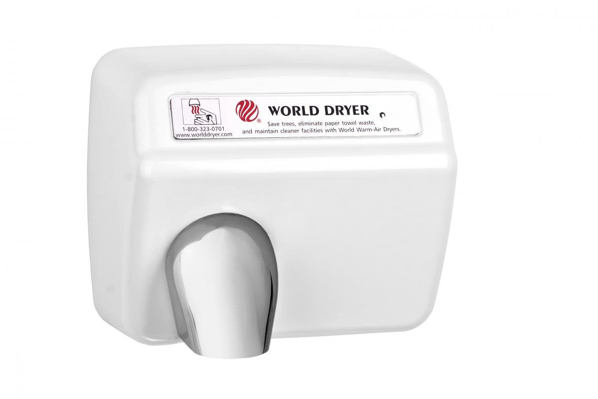 World Dryer DA5-974AU Model A Durable Standard Hand Dryer Push Button Finish: Steel White, Voltage: 110-120 V, 20 Amps