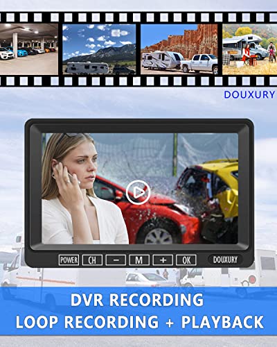 FHD 1080P 2 - Sistema de cámara de respaldo digital inalámbrico para vehículos camiones autocaravanas, 5ª ruedas, 4 canales 7" IP69K