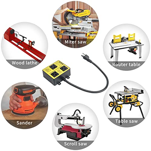 Interruptor de vacío automático con salida adicional para usar más herramientas eléctricas, control de polvo Ortis, retardo de encendido y apagado automático para evitar sobrecarga y tropiezos del circuito, umbral de accionamiento ajustable, amarillo