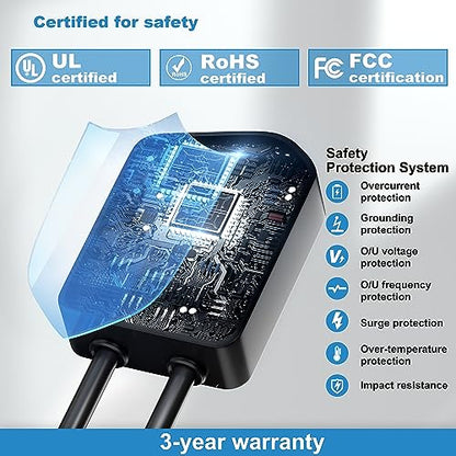 QPQ Cargador EV Nivel 2 48 Amp Cargador Nivel 2 Cargador NEMA 14-50 EV Cargadores para Hogar Nivel 2 UL/FCC ROHS Cargador eléctrico de coche 25 pies Cable 240v Estaciones de carga de vehículos eléctricos Nivel 2 Cargador EV