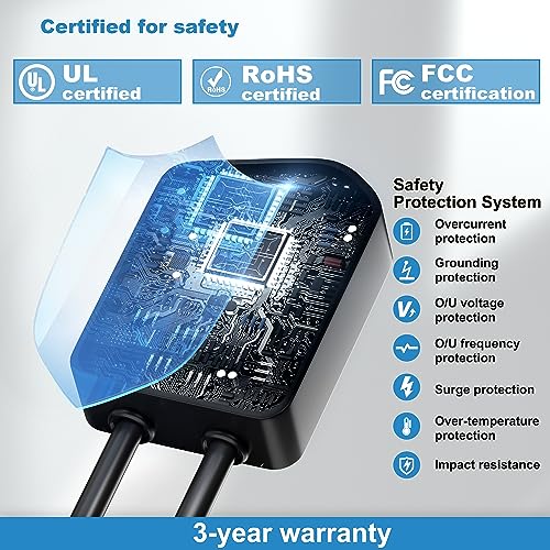 QPQ Cargador EV Nivel 2 48 Amp Cargador Nivel 2 Cargador NEMA 14-50 EV Cargadores para Hogar Nivel 2 UL/FCC ROHS Cargador eléctrico de coche 25 pies Cable 240v Estaciones de carga de vehículos eléctricos Nivel 2 Cargador EV