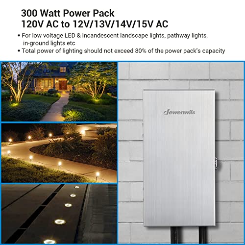 DEWENWILS 300W Transformador de bajo voltaje exterior, 120V AC a 12V/13V/14V/15V CA salida multigrifo, escudo resistente a la intemperie, para iluminación de paisaje halógeno y LED, foco, luz de camino, certificación UL