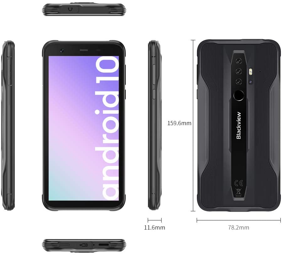 Blackview BV6300Pro (2020) Android 10 Celulares resistentes, 16 MP HDR Quad Cámaras traseras, 6 GB + 128 GB IP68/69K Smartphone, 4380 mAh Batería Carga inalámbrica 0.457 in Slim Body 4G - Negro
