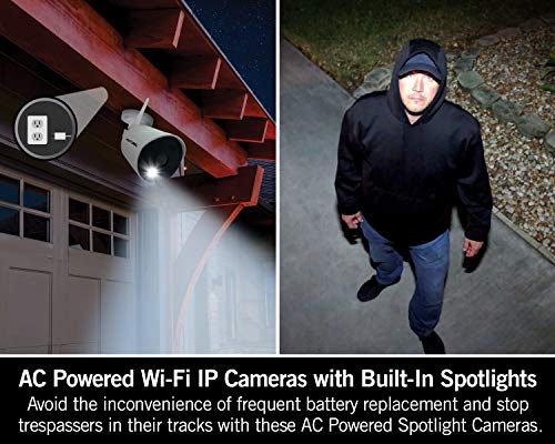 Night Owl - Cámara IP IP HD de 1080p con alimentación de CA para interiores y exteriores con visión nocturna de 100 pies, audio de 2 vías, foco integrado, amplio ángulo de visión y aplicación de visión remota gratuita, paquete de 2