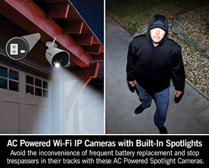 Night Owl - Cámara IP IP HD de 1080p con alimentación de CA para interiores y exteriores con visión nocturna de 100 pies, audio de 2 vías, foco integrado, amplio ángulo de visión y aplicación de visión remota gratuita, paquete de 2