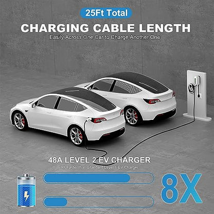 QPQ Cargador EV Nivel 2 48 Amp Cargador Nivel 2 Cargador NEMA 14-50 EV Cargadores para Hogar Nivel 2 UL/FCC ROHS Cargador eléctrico de coche 25 pies Cable 240v Estaciones de carga de vehículos eléctricos Nivel 2 Cargador EV