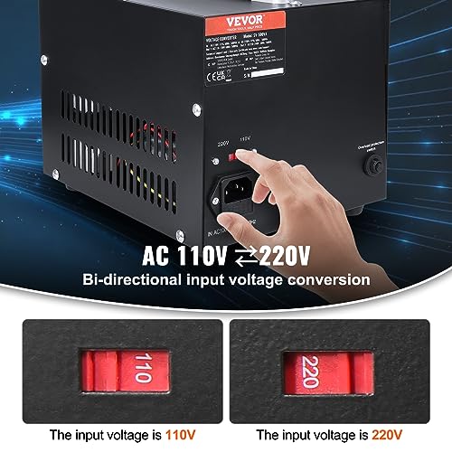 VEVOR Transformador convertidor de voltaje, 2000 W, transformador elevador/descendente resistente, convertidor de 110 voltios a 220 voltios y de 220 voltios a 110 voltios, puerto USB, certificado CE