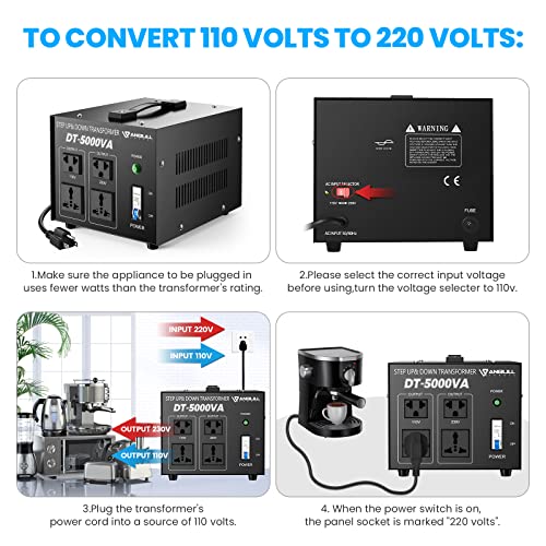 Anbull Convertidor de voltaje de 5000W, transformador de voltaje de 110 V/120 V/220 V/240 V, convertidor de potencia de alta resistencia