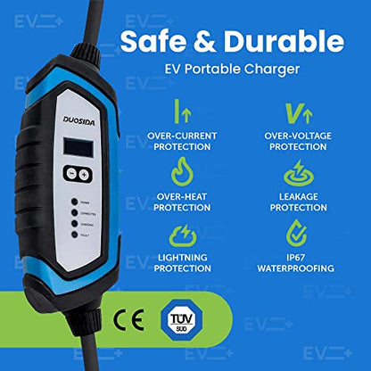 Duosida Level 2 EVSE - Cargador portátil para vehículos eléctricos de 32 A, cable EV, estación de carga para el hogar, conector SAE J1772, cable de 20 pies NEMA 14-50 con funda