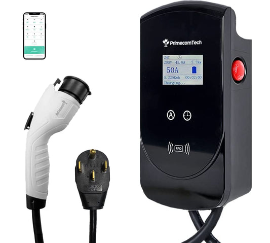 PRIMECOM.TECH - Estación de carga inteligente para vehículos eléctricos de nivel 2, 220 voltios para Tesla y todas las marcas EV de 30 pies de longitud (30 pies, NEMA 14-50p)