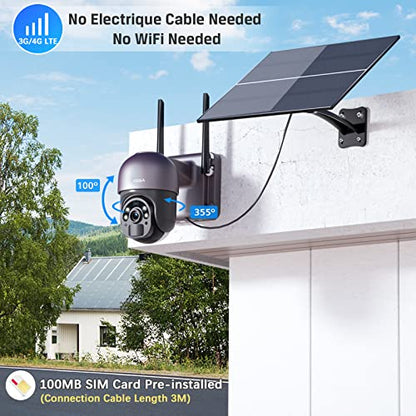 Xega Cámara de seguridad celular 4G LTE con grabación 24/7, cámara de seguridad solar para exteriores