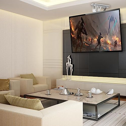 Mount-It! Soporte eléctrico para TV de techo con mando a distancia y driver de aplicación, soporte motorizado abatible en techo para televisores de visualización plana de 32 a 70 pulgadas, color blanco MI-4224W