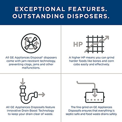 GE Eliminación de basura de lujo de alimentación continua, 1 caballo de fuerza y 2.800 rpm, bueno para moler GFC102V