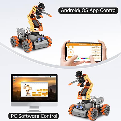 Robot de chasis de rueda de Mecanum brazo robótico inteligente 5 DOF AI Vision ROS Open Source (sin Raspberry Pi)