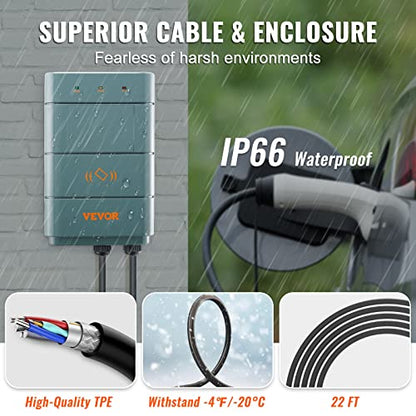VEVOR Estación de carga de vehículos eléctricos de nivel 2, 0-40 A ajustable, 9.6 kW 240 V NEMA 6-50 enchufe inteligente EV con WiFi, cable de carga TPE de 22 pies para uso en interiores y exteriores, certificado ETL y Energy Star