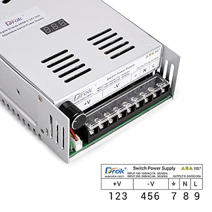 Fuente de alimentación de 24 V, CA 110 V/220 V a CC 0 – 24 V 20 A 480 W Buck convertidor, adaptador ajustable variable regulado 5 V 12 V 24 V Voltaje de conmutación LED Transformador 20 A Cargador para computadora Radio Lab