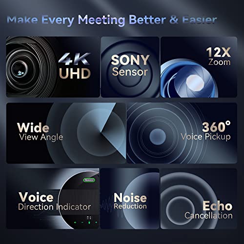 Tenveo VLGroup Cámara de conferencia 4K UHD todo en uno con sistema de altavoz Bluetooth, zoom óptico de 12X, lente de ángulo de visión amplio de 360°, compatible con Zoom Skype Teams para reuniones remotas de sala grande